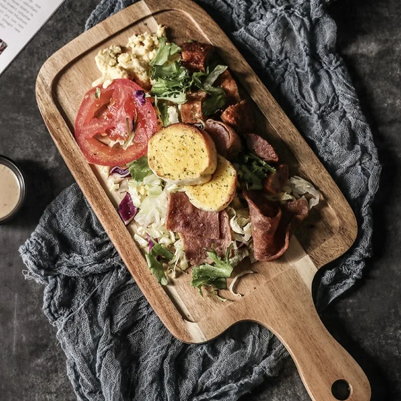 

Steak Board Wooden Household Japanese Wooden Rectangular Board Western Breakfast Tableware Pizza Large Steak Tray
