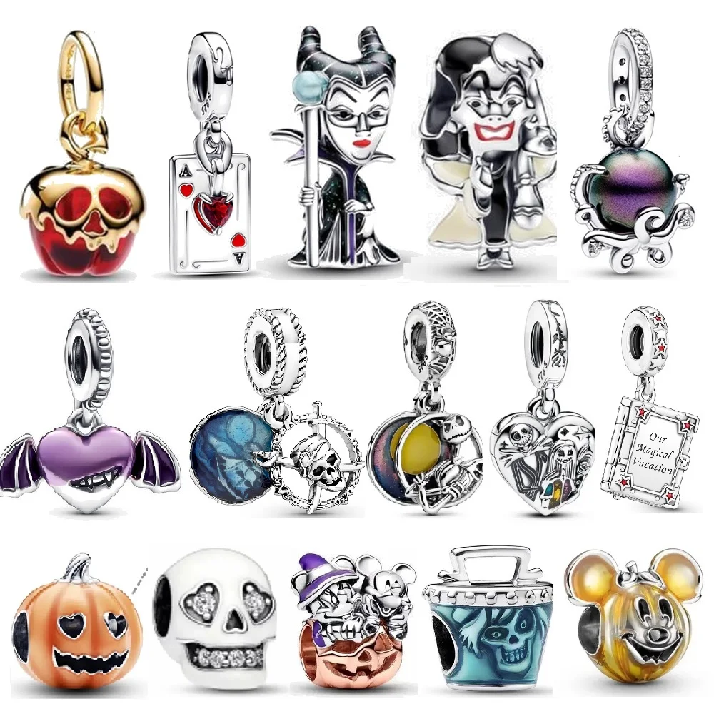 

Disney Villain 925 Sterling Silver Pumpkin Witch Charm Evil Queen Bead Fit Original Pandora Bracelet DIY Halloween Jewelry Gift