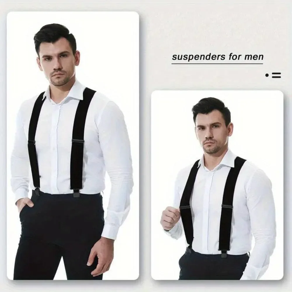 Picture 3: Black Suspenders Men Pants Apparel Adult Suspender Man Shirt Dress Women Wedding Party Solid Color Suit Skirt with Braces Straps