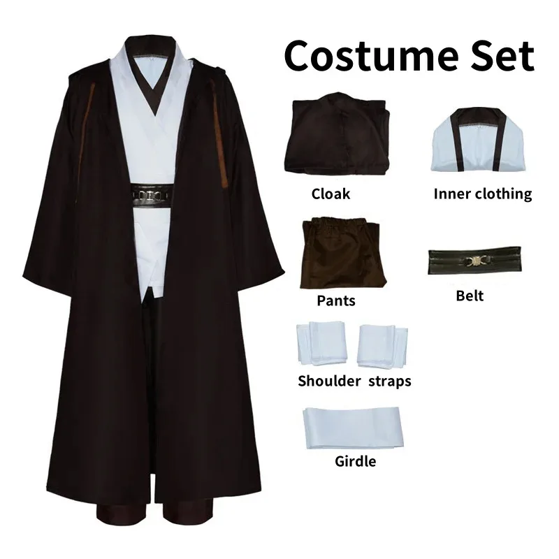 25COSDisfraz Jedi realista Obi-Wan Kenobi Cosplay para adultos guerrero Jedi Cosplay capa con capucha ropa traje disfraz de fiesta de Halloween