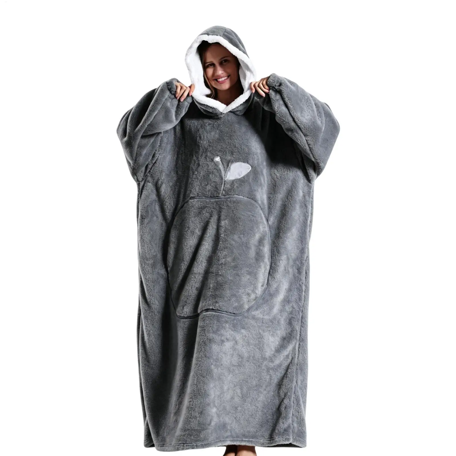 Hoodie Blanket Warm Fleece Pullover Oversized with Pocket Winter Wearable Blanket Hoodie for Camping Trip Party Dog Walking