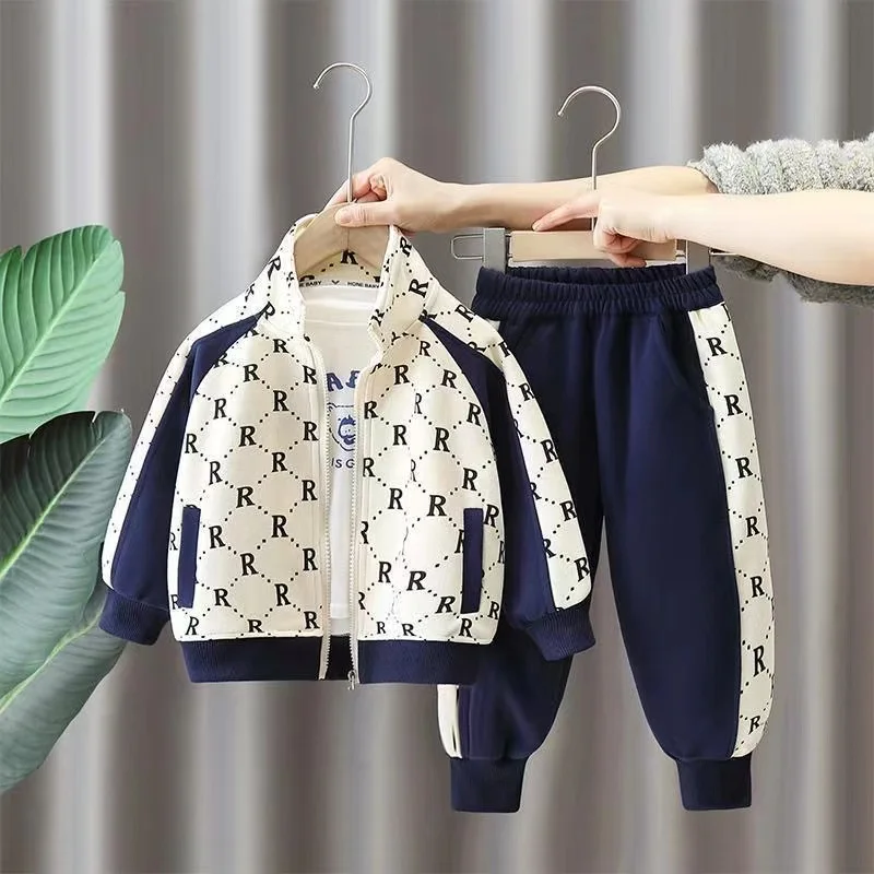 2pcs Boutique Baby Boys Clothes Spring Autumn Letter Cardigan Zipper Jacket+Pants Christmas Outfits Kids 1-9 Years Sport Suit