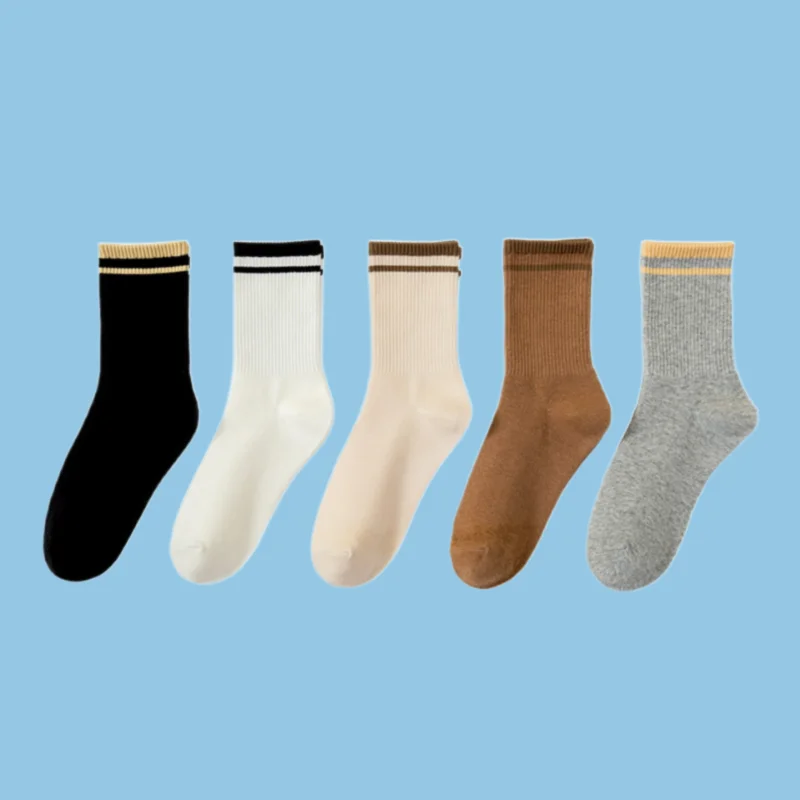 5/10 Pairs New Simple High Elastic Casual Women's Socks Women's Socks Mid-tube Socks Coffee Striped Versatile Long Socks