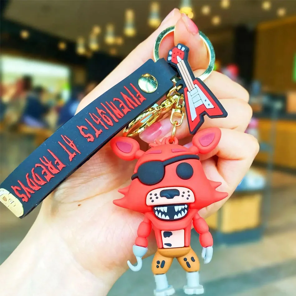 LLavero de 2 muñecos de cinco noches en Freddy, colgante creativo de dibujos animados de Anime para mochila al aire libre, llavero de coche emocionante de animales mutados
