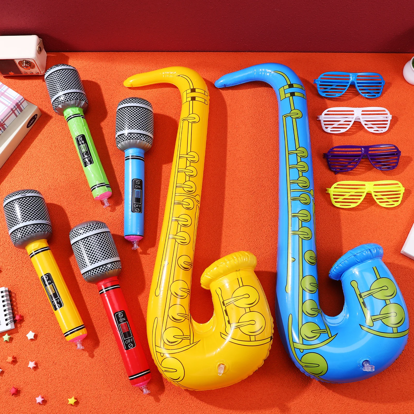 

12 pcs Interactive Props 70cm Saxophones 32cm Microphones Glasses PVC Fun Party Supplies Birthday Decorations Kids