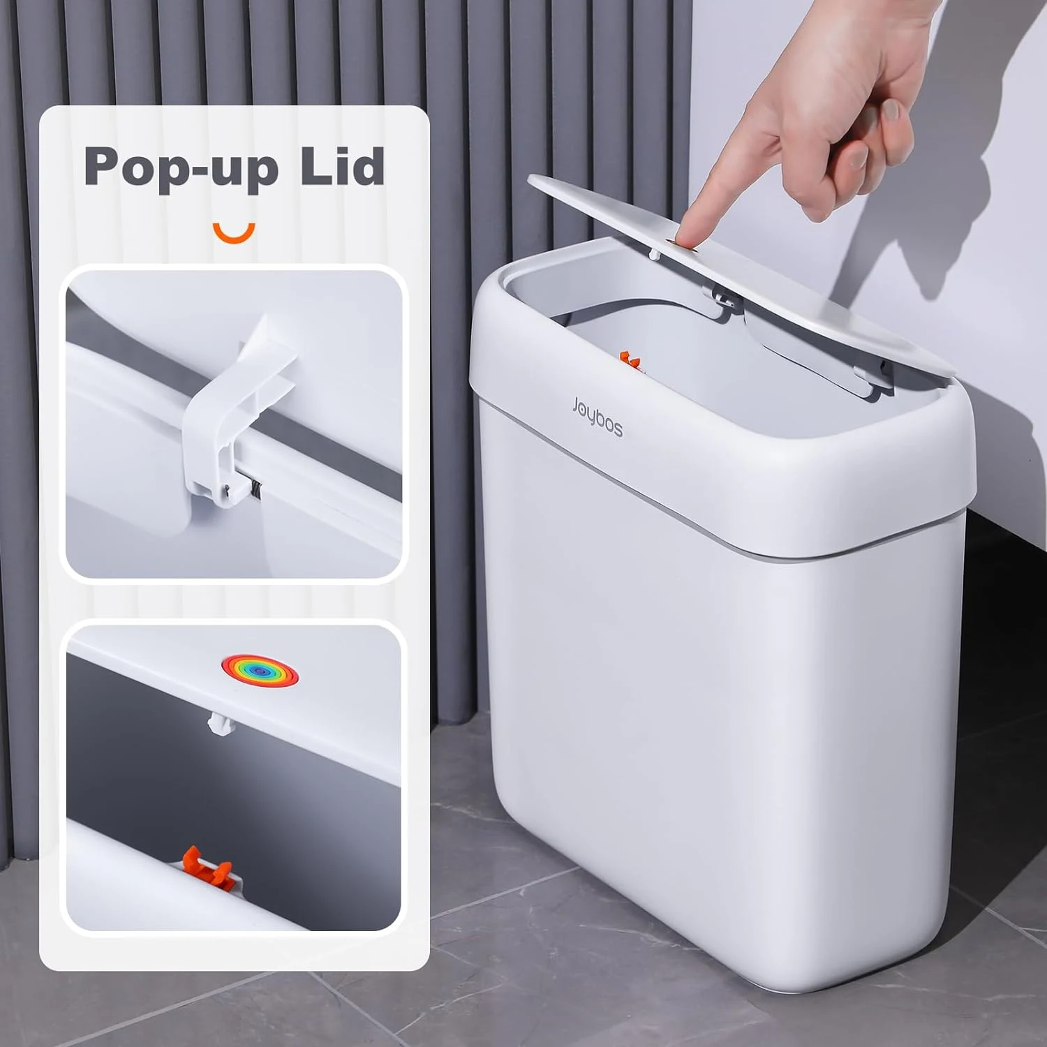 Bathroom Trash Can with Lid,Small Garbage Can  Top Lid,Slim Plastic Narrow Trash Bin with Pop-up Lid for Toilet,Office,Bedroom