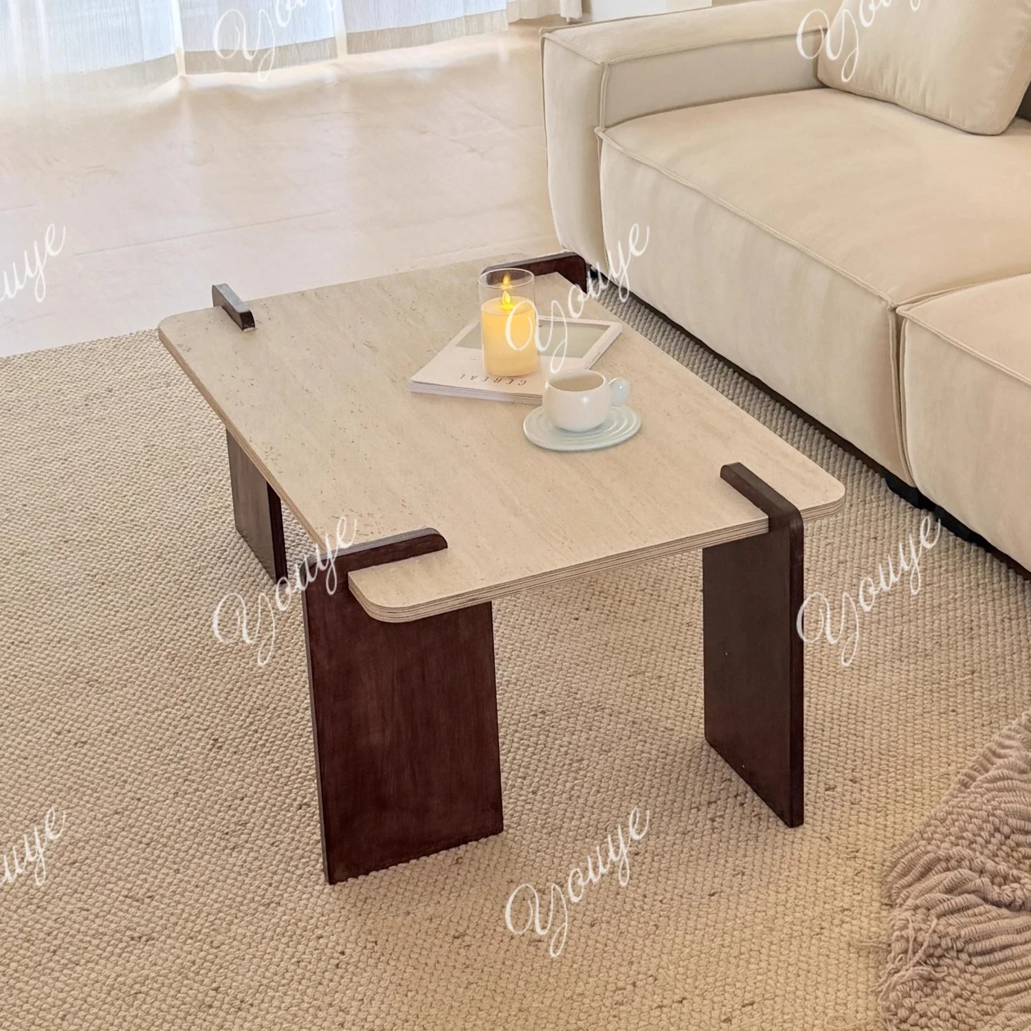 AXA Travertine الرخام الطبيعي القهوة غرفة المعيشة طاولة صغيرة المنزلية الحد الأدنى أريكة طاولة شاي مربعة طاولة منخفضة