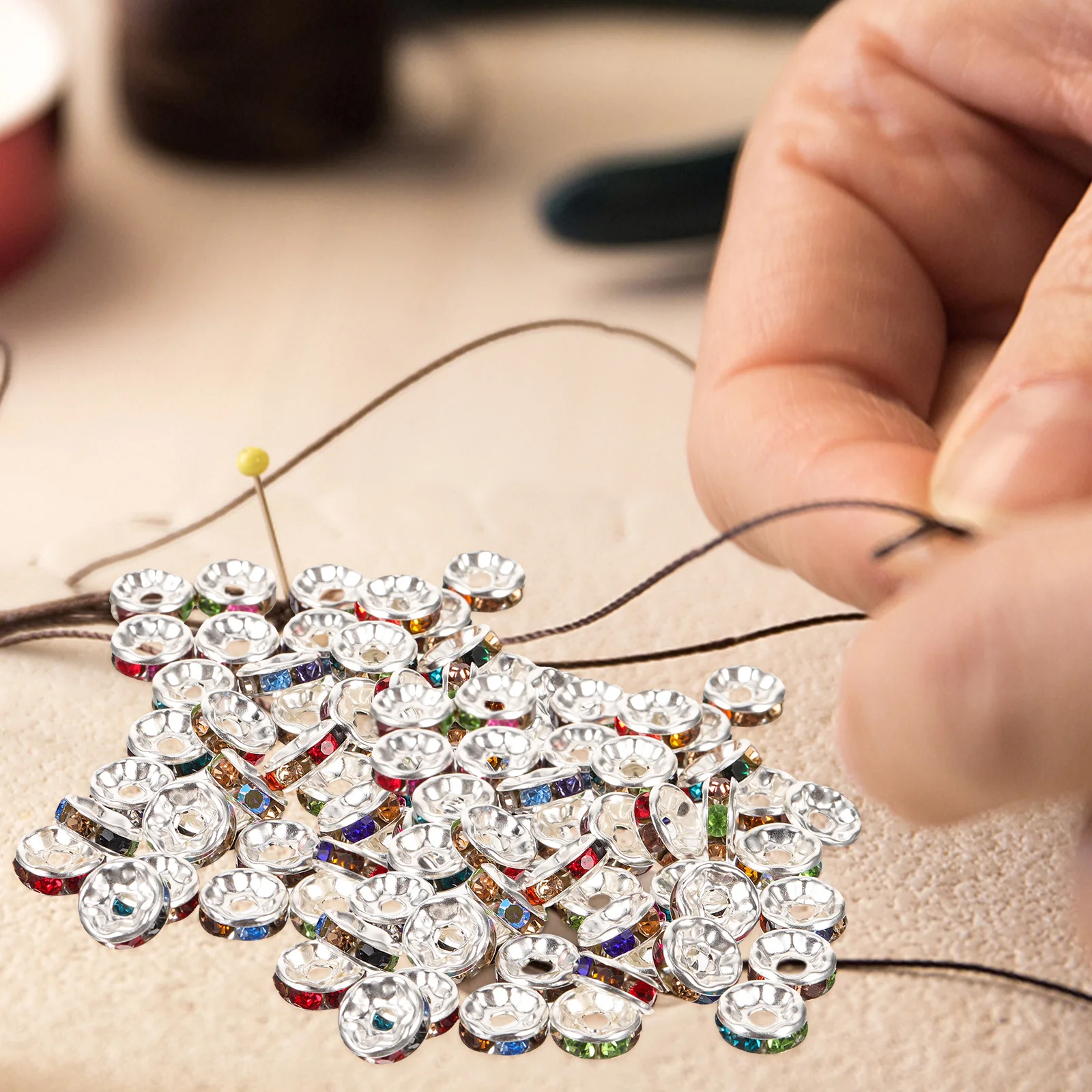 

180 Pcs Spacer Beads Assorted Colors Rhinestones Charms Bracelet Supplies DIY Earring Pendant Jewelry Necklace Wheel Shaped Jump