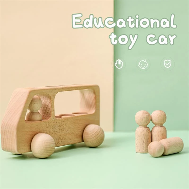 Outdoor Houten Bus Spel Kit Baby Houten Bus Educatieve Blokken Natuurlijk Hout Auto Kleine Pop Tandjes Speelgoed Verjaardagscadeaus