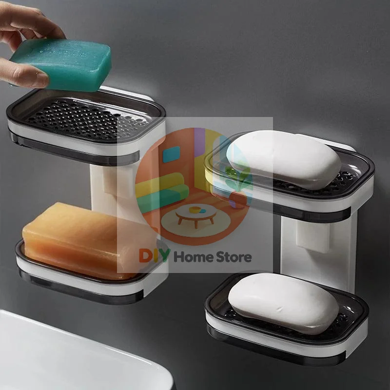 Wall Mounted Soap Holder Space Saving Suction Cup Double Layer Drainable for Small Bathroom Shower Sink Use
