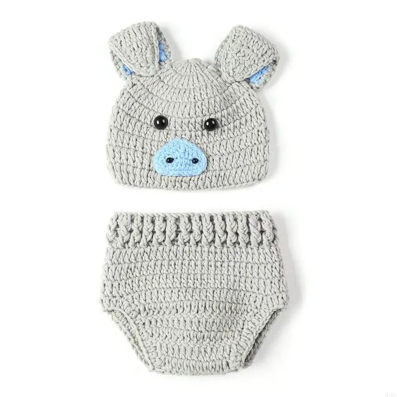 

97BE Newborn Baby Photography Props Pig Costume Newborn Crochet Baby Photo Outfits