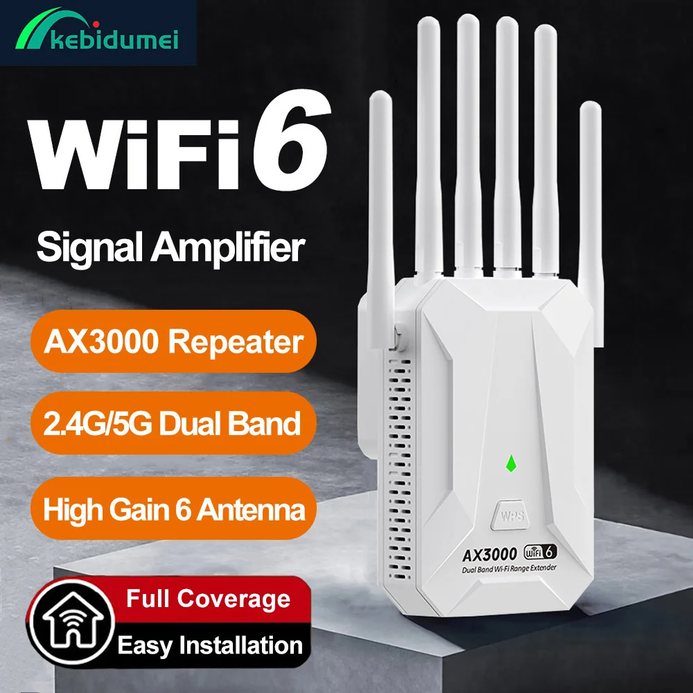 

Kebidumei AX3000 Wi-Fi 6 повторитель беспроводной маршрутизатор двухдиапазонный 2,4G/5G Wi-Fi6 домашний усилитель сигнала сетевой Wi-Fi удлинитель дальнего действия