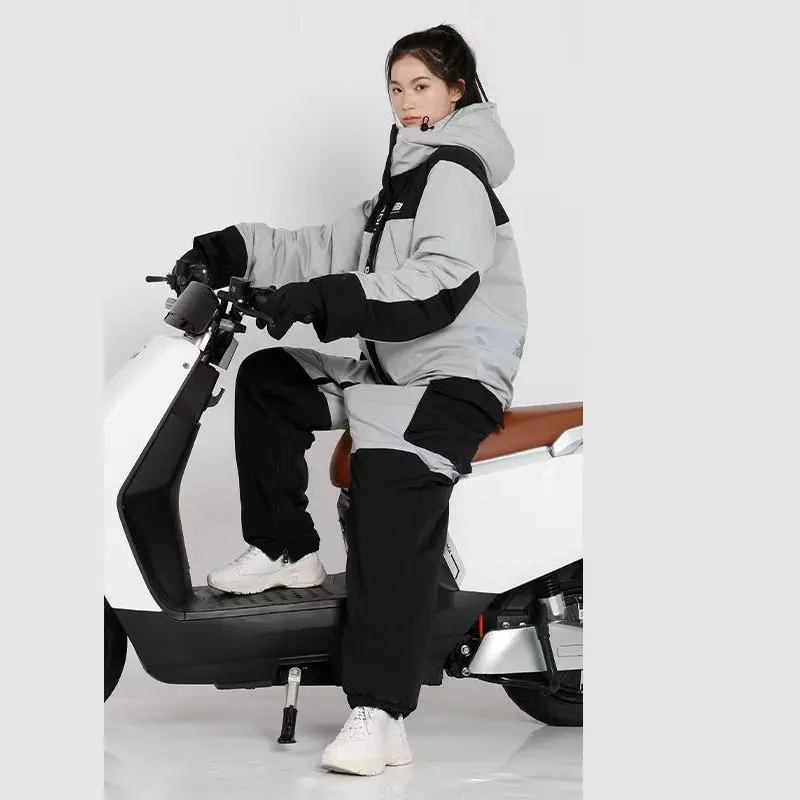 Winter Electric Motorcycle Riding Fishing Cold Proof Clothing One-piece Warm Riding Split Leg Riding Thick Windproof Clothing