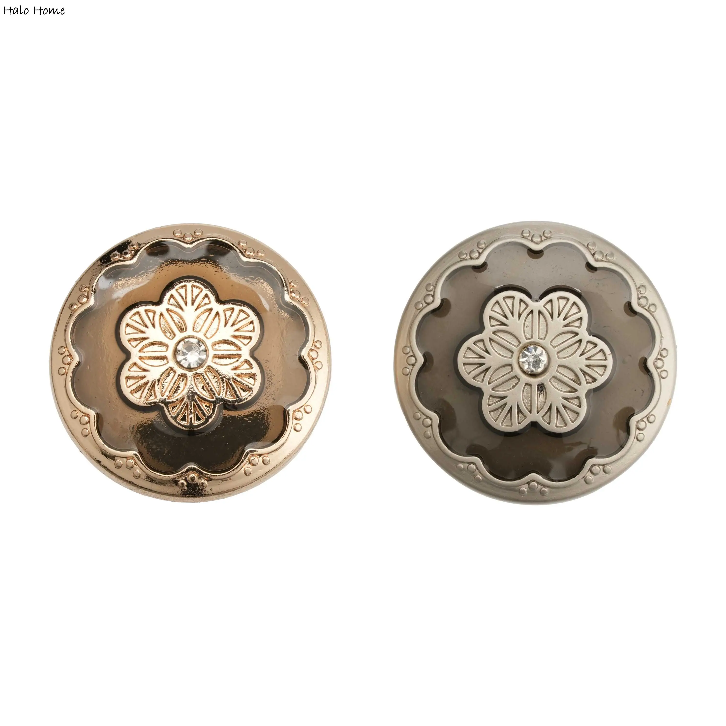 5pcs Vintage embedded Flower Crystal Affordable Luxury Metal Button Women Shirt for elegant Sewing, DIY, Craft Decoration