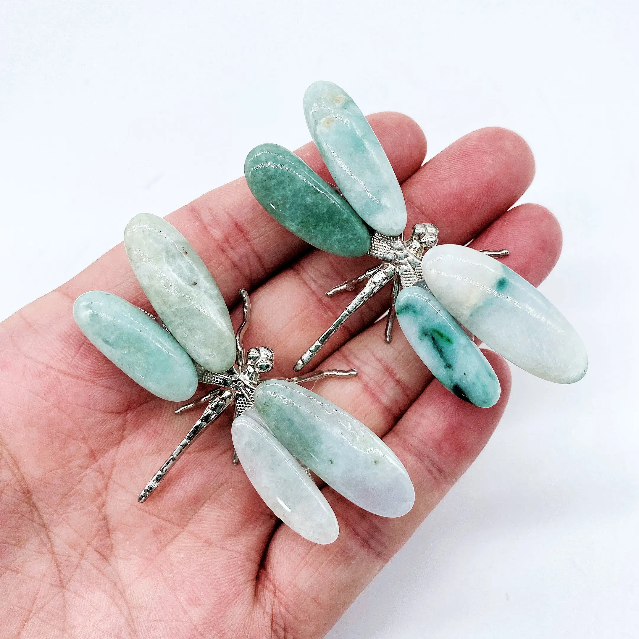 

2pcs Natural jade Energy Reiki stone dragonfly carving decoration Crystal Quartz Healing High Quality Gemstone For Gift