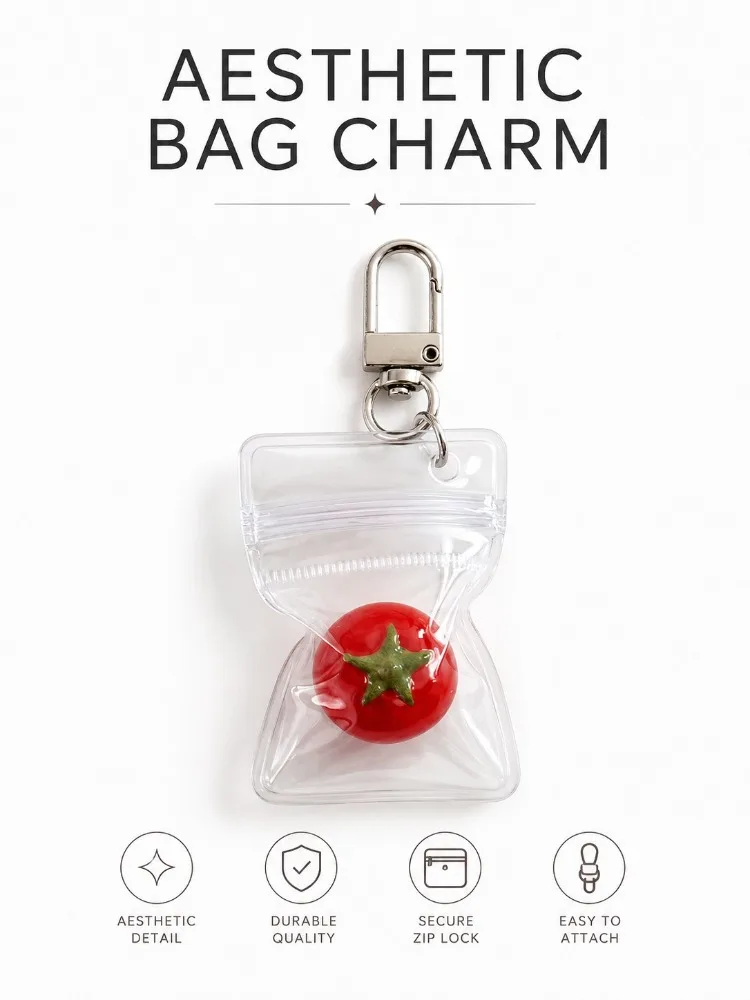 Transparent Keychain Bag Charm PVC Mini Pouch Tomato Keychain Aesthetic Fruit Charm Y2K Bag Accessory Cute Zipper Keychain Charm