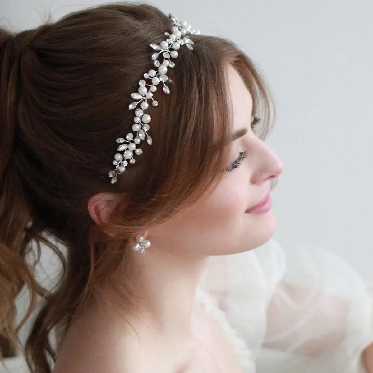 

Wedding Pearl Soft Chain Glass Eye Hair Band Headwear New Bride Faion Jewelry Accories Alloy Embedded Artificial Gem