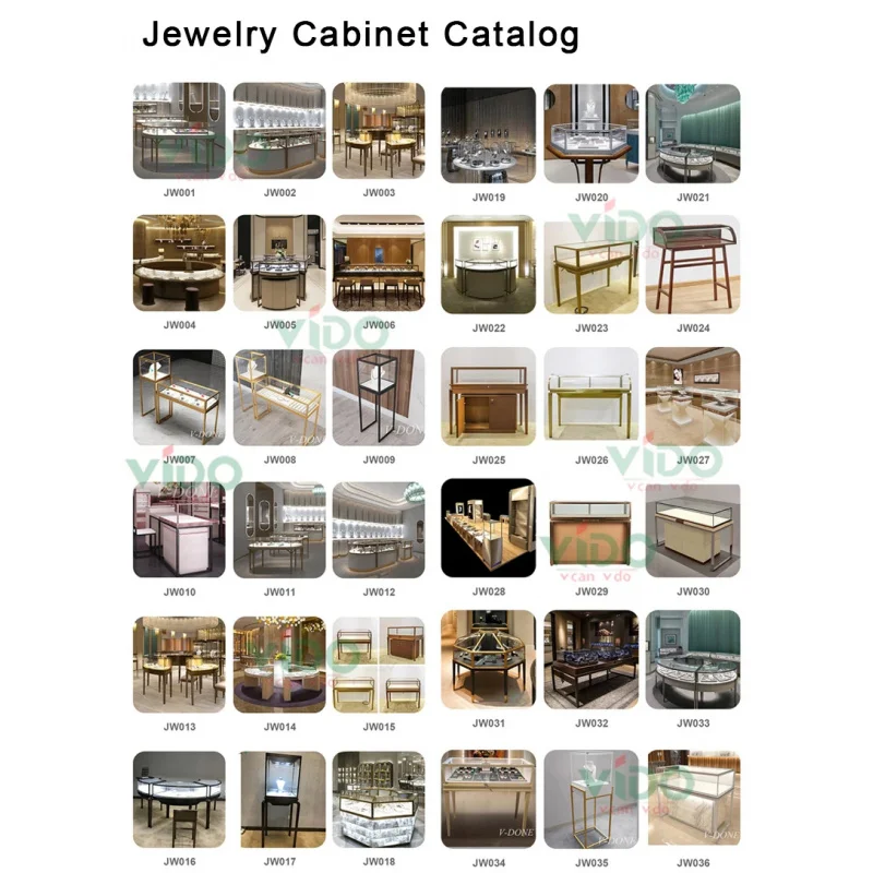 custom.Luxury Jewellery Showroom Counter Stainless Steel Furniture Glass Jewelry Display Showcase Jewelry Cabinets with Li