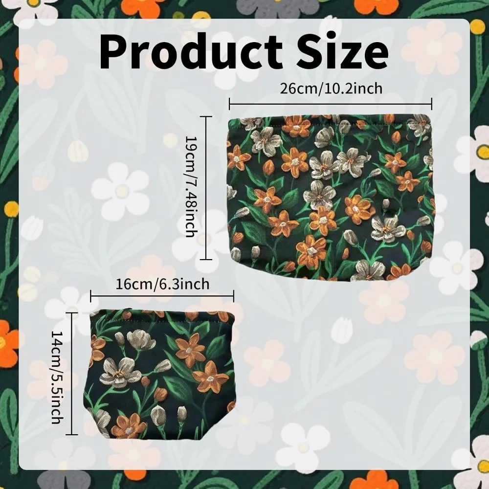 Floral Cosmetic Bags Set - Large and Small for Women, Embroidered Toiletry Bags for Travel