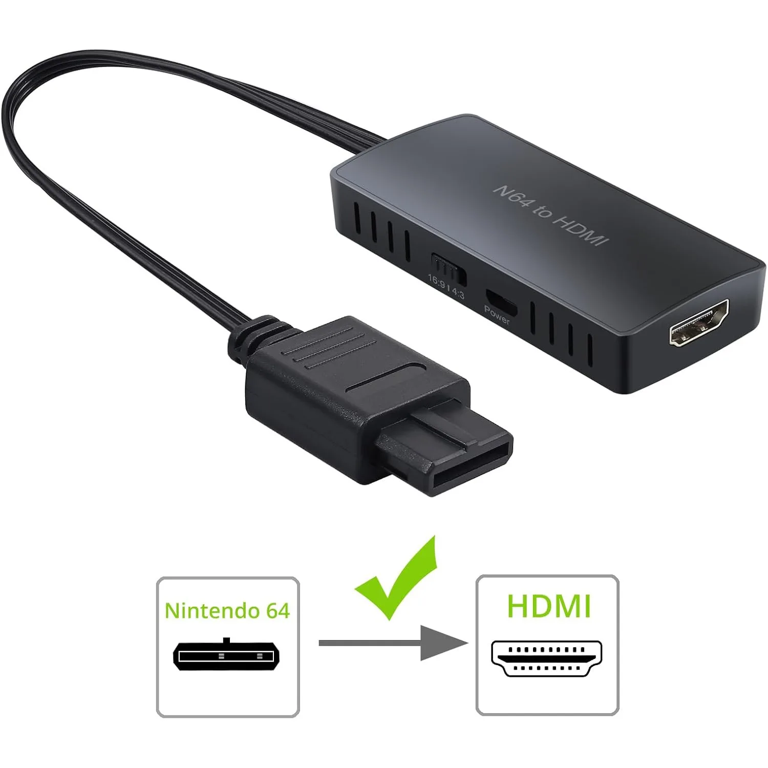 N64 To HDMI Converter Adapter with 1m HDMI Cable HD Link Cable for N64 Support 1080P/720P for N64 GameCube SNES To HDMI Cable