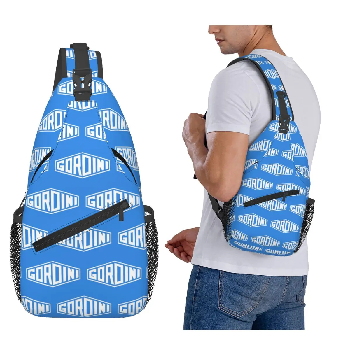 

Classic Car Logos Gordini Chest Bag Men Sling Crossbody Backpack Chest Bag Traveling Hiking Daypack Shoulder Bag