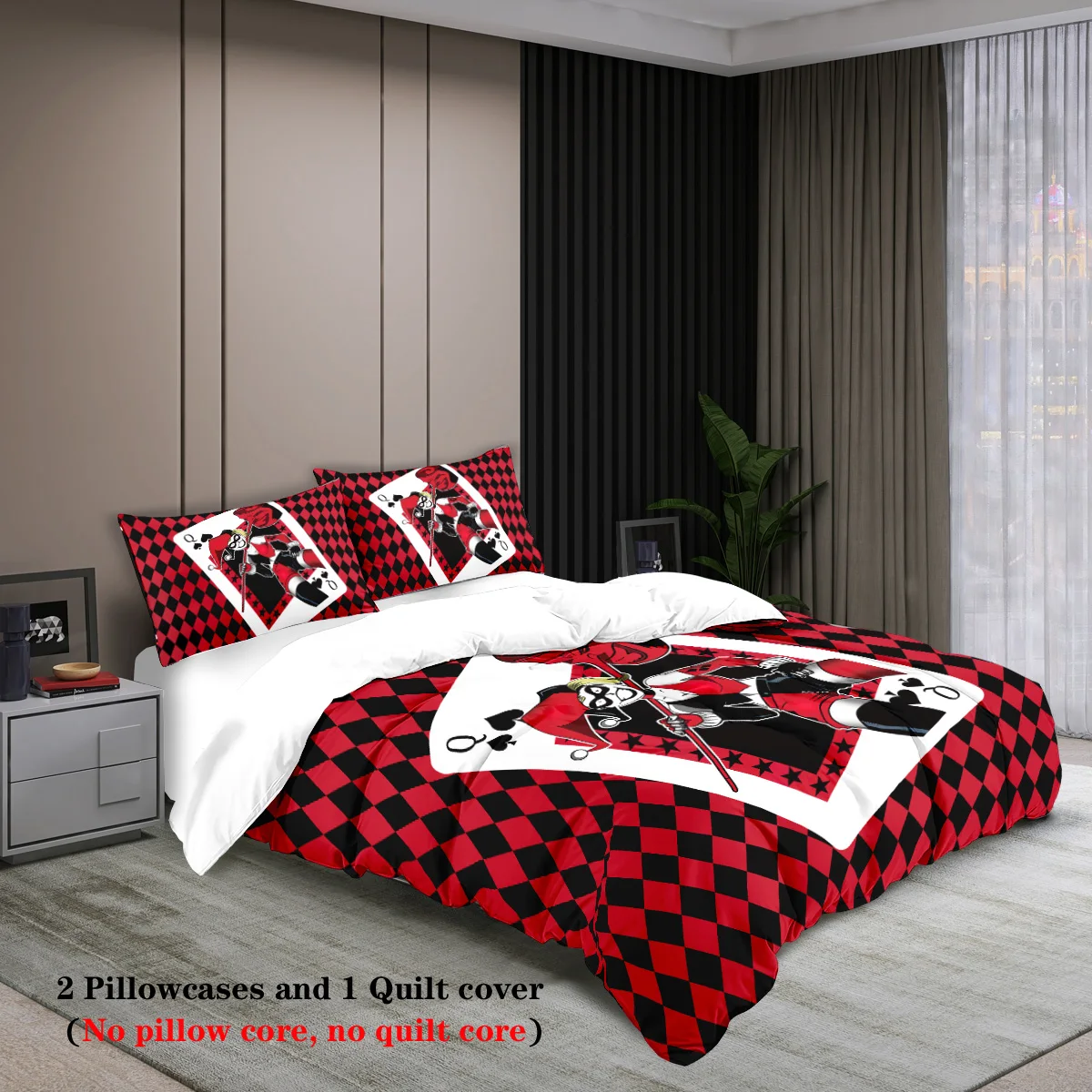 3pcs Harley Quinn comic theme print 1 quilt cover + 2 pillowcases skin-friendly, breathable, warm, anti-pilling, bedding set