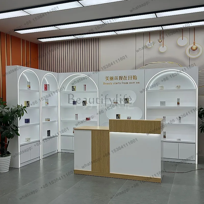 LJY Nordic Cream Style Display Cabinet with Modern Design High-end Cosmetics Display Rack Stores Beauty Salon Office Furniture F