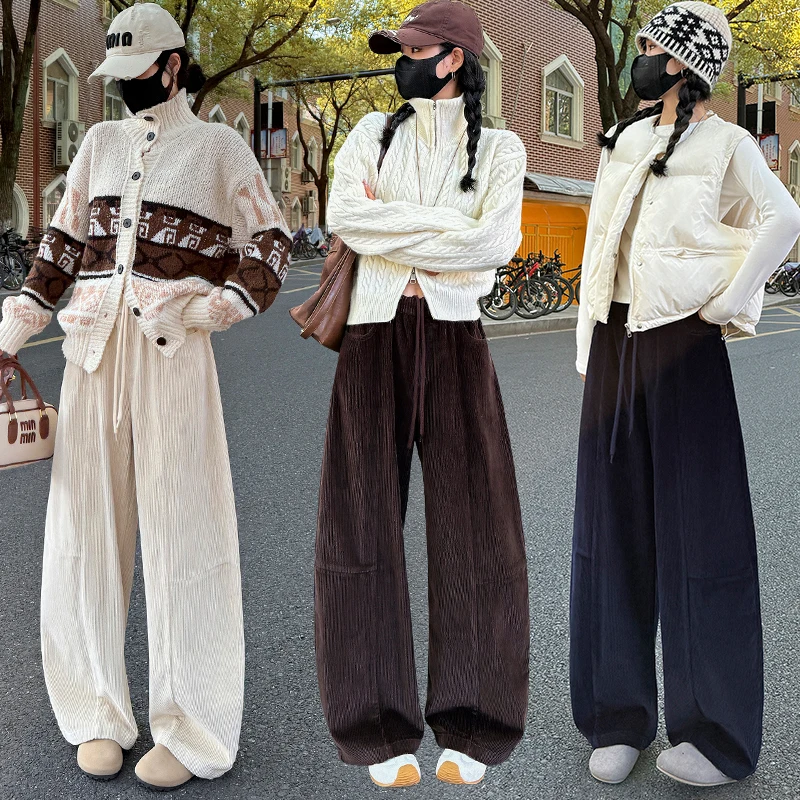 Pantaloni a gamba larga in velluto a coste Faionable Autunno Inverno Nuovo Sle Coreano Sle Pantaloni a coltello con sensazione allentata casual Effetto dimagrante