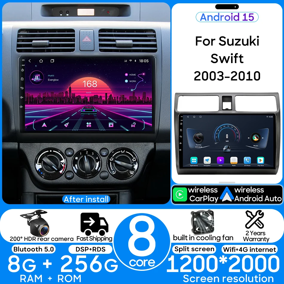 

For Suzuki Swift 2003 - 2010 Android Auto CarPlay Car Radio Multimedia Video Player Navigation GPS Head Unit Wifi DSP 2din DVD