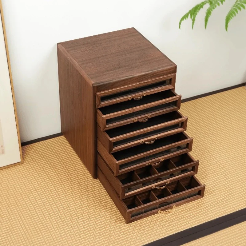 Wooden Storage Cabinet Simple Modern 6 Layer Organizers Desk Multifunctional Dustproof Storage Rack Tea Set Jewelry Cabinet