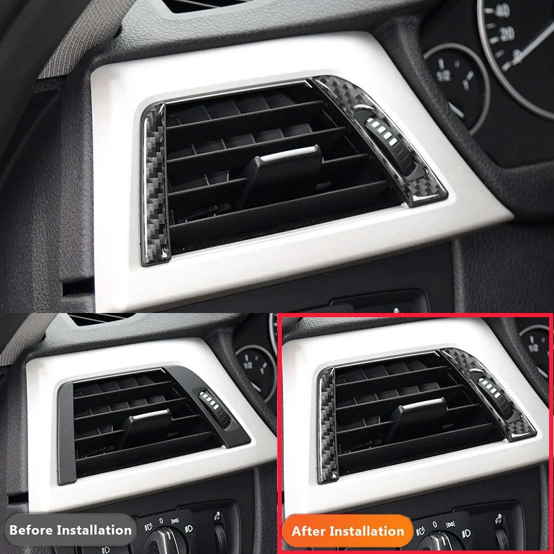 For BMW 3 Series F30 2013-2019 Carbon Fiber Car Left Right Air Vents Decorative Strip Decals Stickers Auto Inter Accessoriess