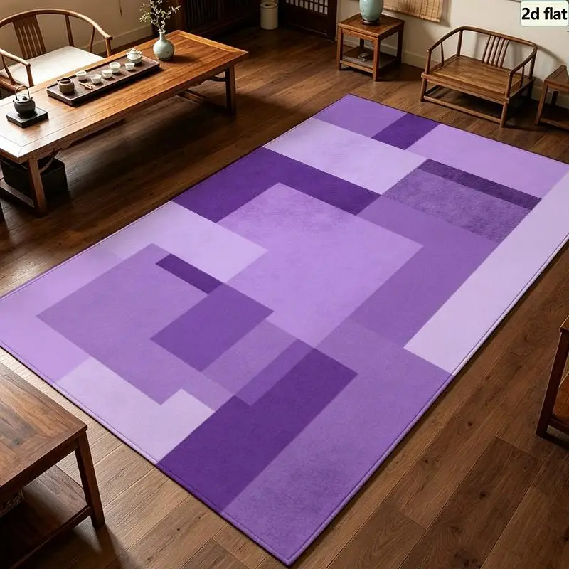 Carpet Flooring Multi Shade Purple Block Geometric Area Rug Modern Square Layer Abstract Floor Carpet
