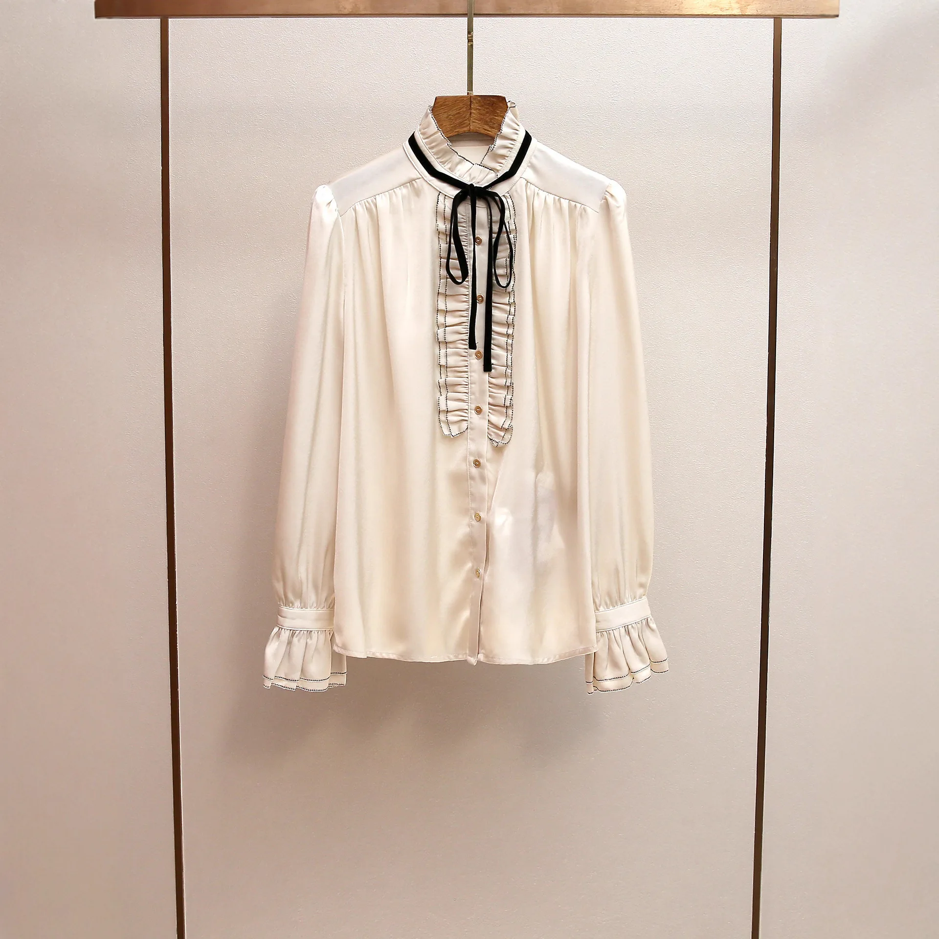 

MaSande High-End Women's irt Knot Pleated Design Comfortable Commute Sle Long Sve Polyester Autumn New Arrival