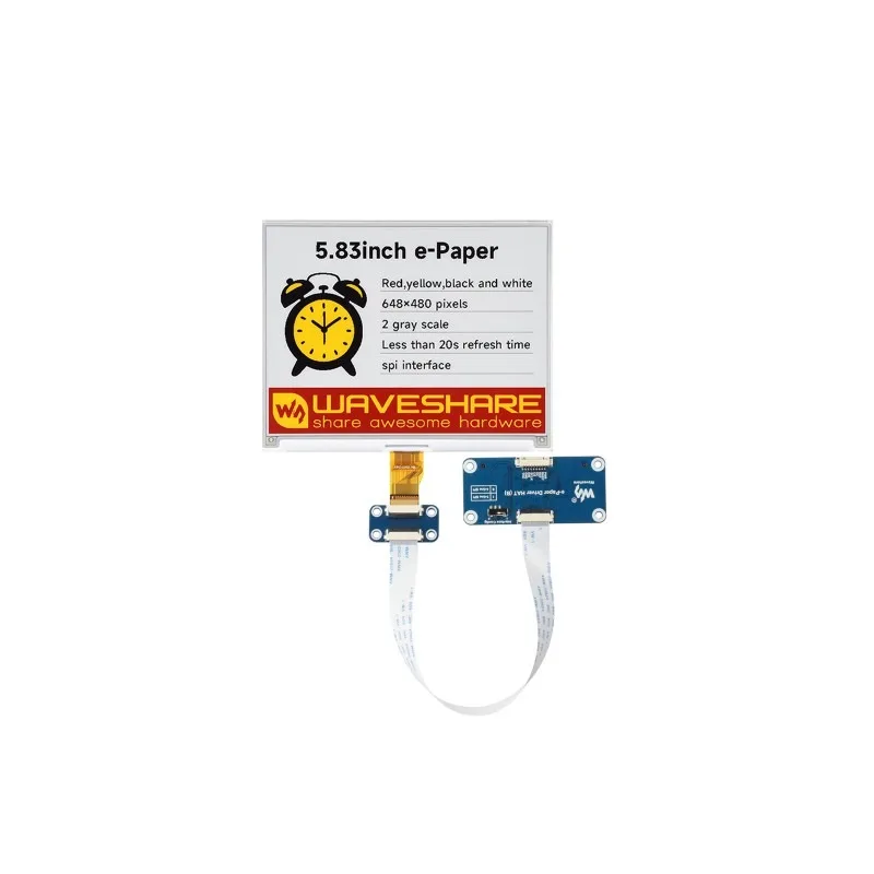 5.83inch E-Paper Display (G), E-ink Display, 648 × 480, Red/Yellow/Black/White, SPI Interface