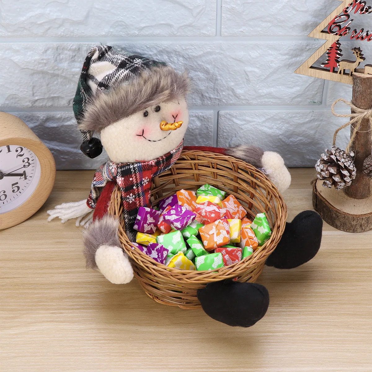 

Christmas Candy Storage Basket Snowman Design Xmas Party Gift Holder Decorative Home Ornament Candy Storage Basket