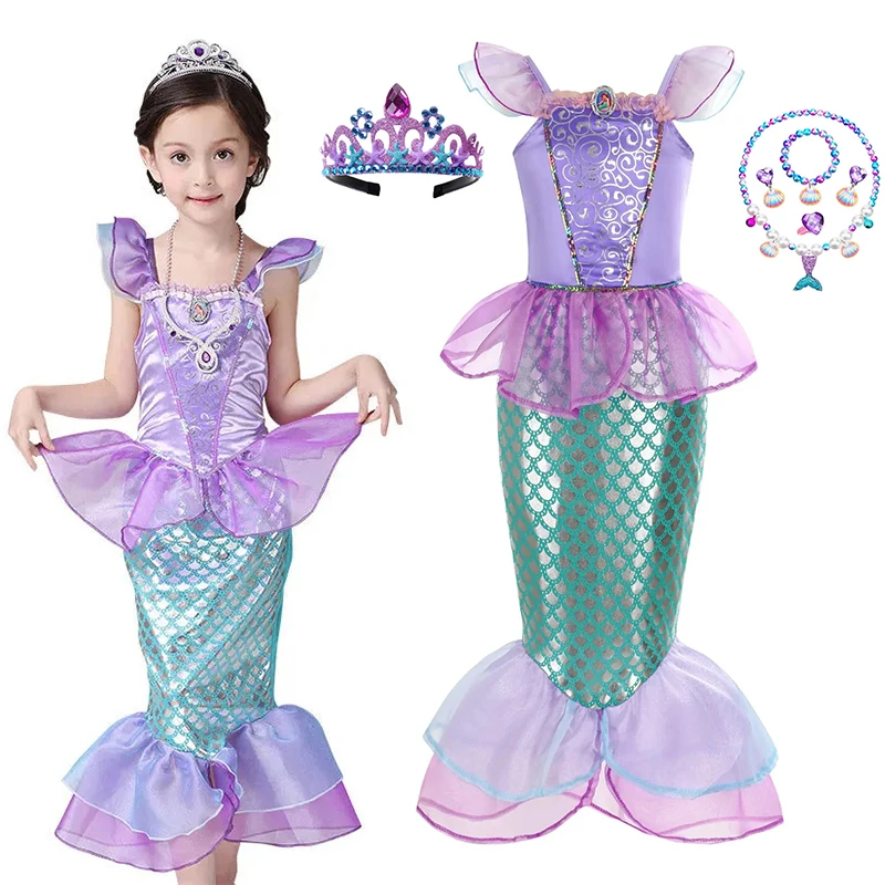 Costumi da principessa Disney Ariel Abito cosplay per bambini Ragazze Abito da sirena Ragazze Estate Casual Halloween Festa di compleanno Vestire