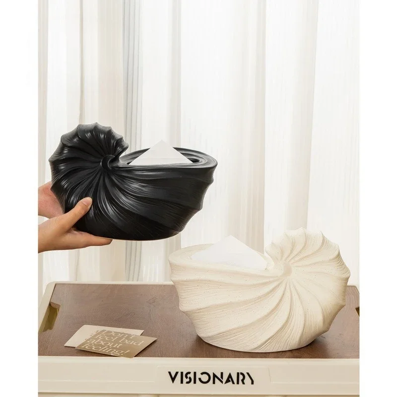 Simulated Conch Ceramic Tissue Box Desktop Storage Tissue Napkin Holder Paper Towel Holder Home Decoraction Luxury