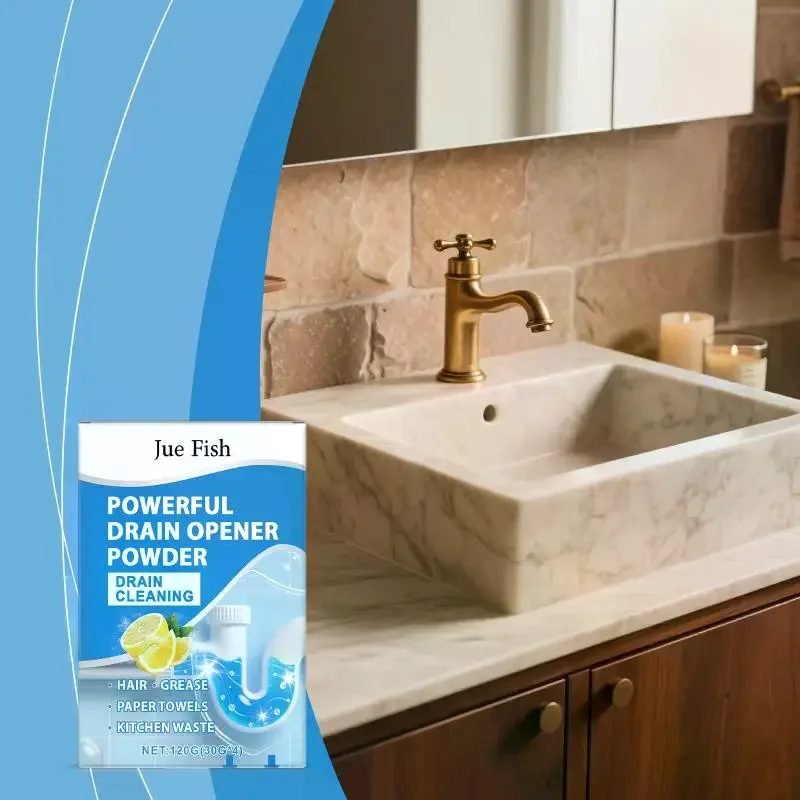 JUE FISH 4Pcs/Box Powerful Drain Sewer Cleaning Powder Safe Formula Dissolves All Types of Blockages Restores Smooth Drainage