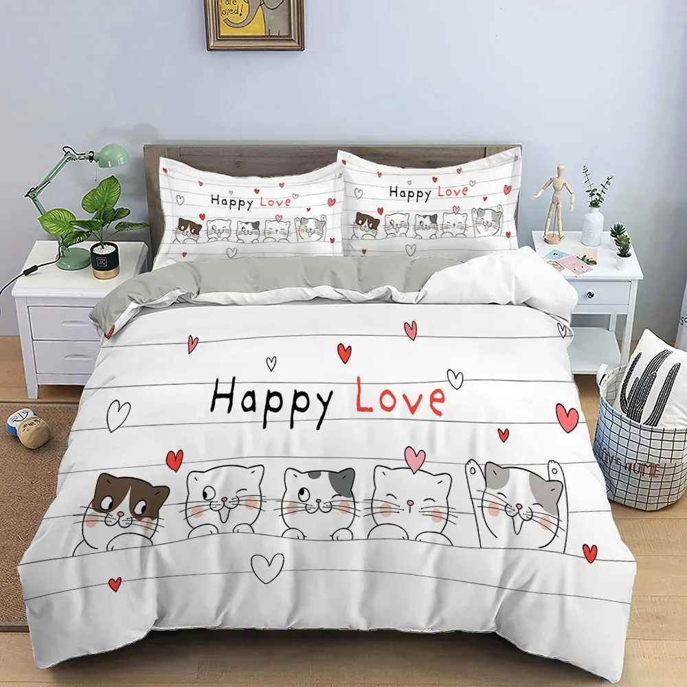 

Cute Pet Cats Bedding Set Cartoon Kitten Print Duvet Cover Pillowcase For Girl Twin Full King Double Size Polyester Quilt Cover