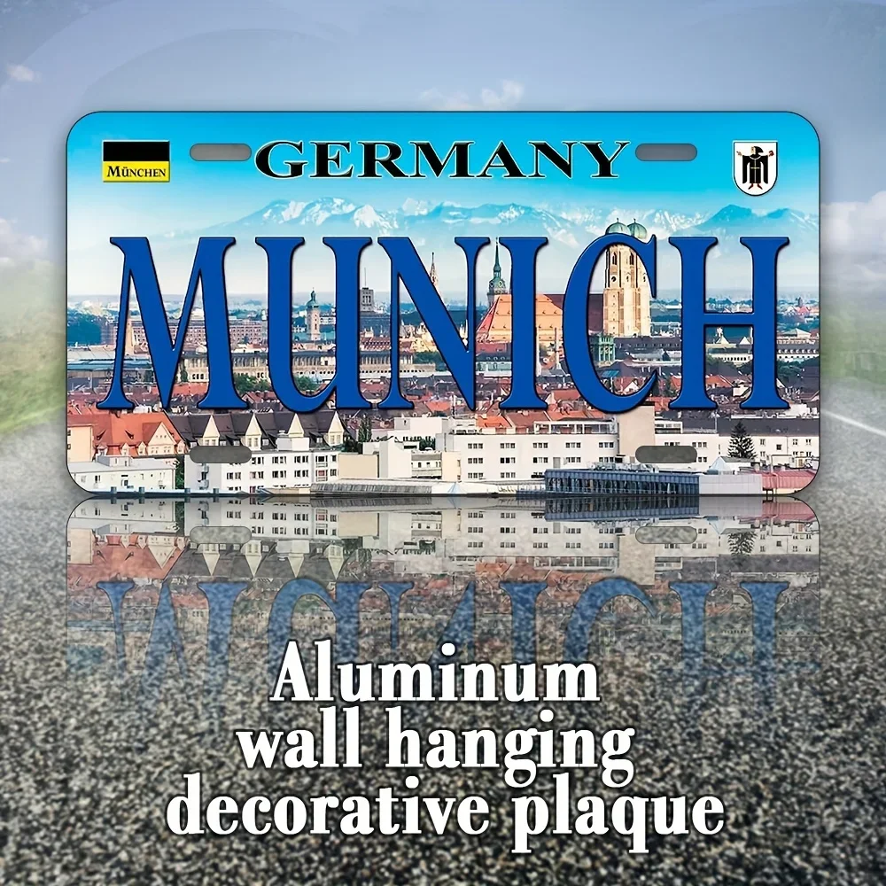 2D flat printing, 1 piece, Munich specific decorative aluminum license plate, only for decorative purposes