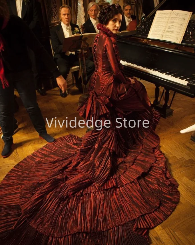 Customized Vintage Dark Red Prom Dresses Tudor Costume Medieval Renaissance Duchess Victorian Evening Gowns vestido festa