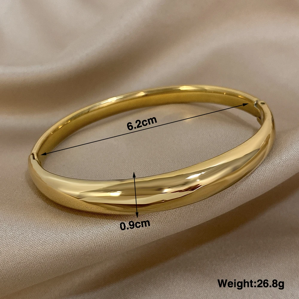 Classic Glossy Thick Curve Bracelet Stainless Steel Bangle for Women Men Cuff Wirstband Smooth Waterproof Charm Bracelet Jewelry