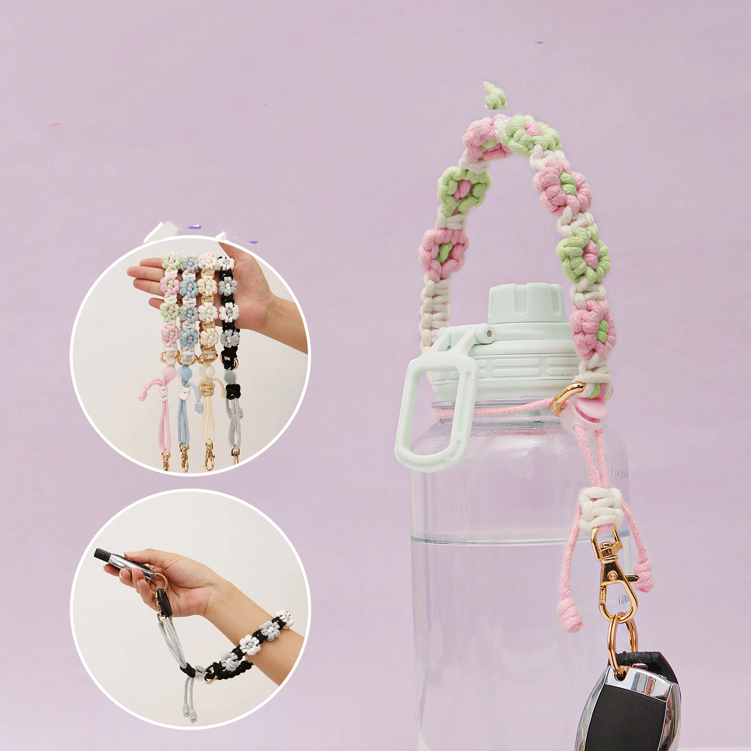portable hand-made adjustable lanyard Daisy cup hanging accessories bottle for water bottle tumbler unisex gift travel out-door