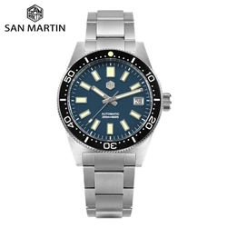 San Martin 39mm 62mas NH35 Automatic Watch Men Waterproof Wristwatch Date 20Bar Bracelet Tropical FKM Rubber Strap Lume SN0007B