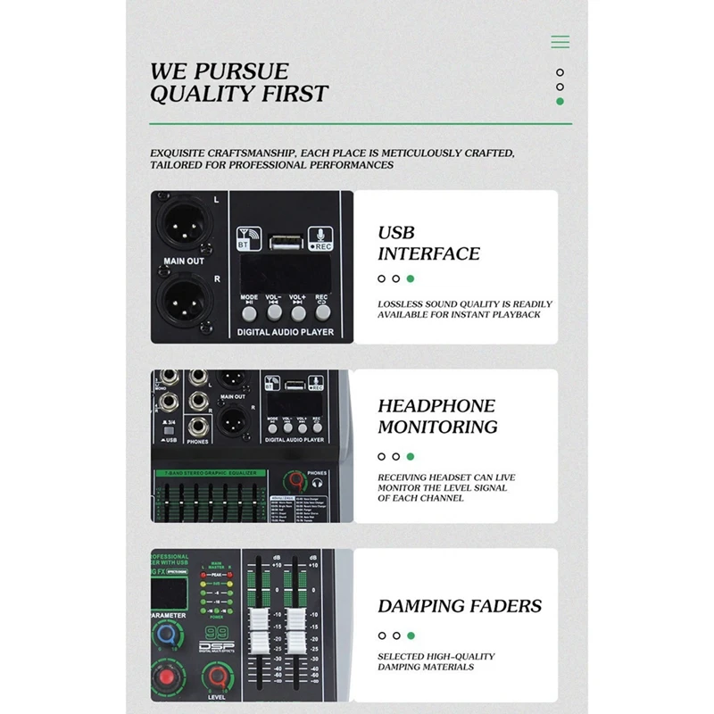 A73T Professional 8 Channel Audio Mixer Built-In 99DSP 7-Segment Balanced Effect Bluetooth Live Recording XLR Mixer