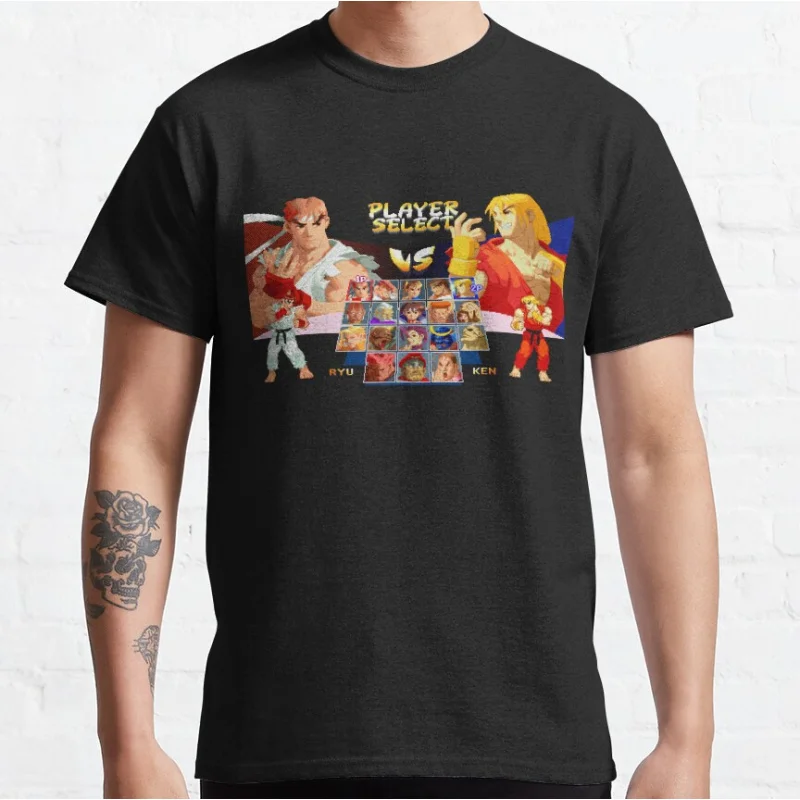 Vintage 80s video game Street Fighter Alpha  Zero 2 Character Select Screen Ryu vs Ken graphic t shirts Retro Large size tops