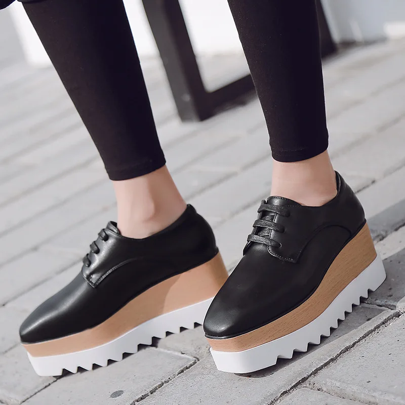 Shoes Woman Flats Autumn Oxfords British Style Clogs Platform Dress Fall New Summer Leather Cross Preppy Creepers High Basic Wed