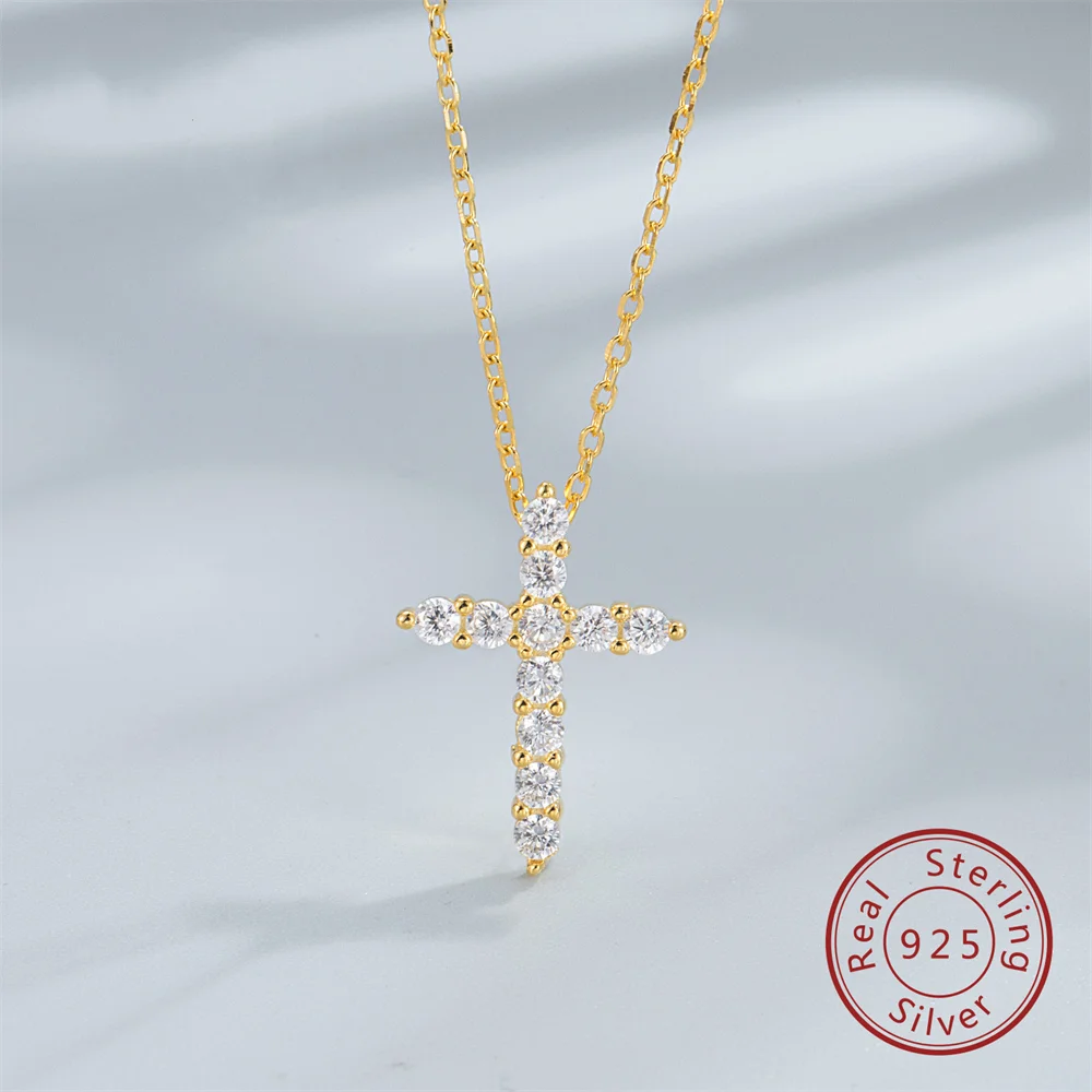 

Корейское стильное ожерелье, серебро S925, крест, элитное женское серебряное ожерелье