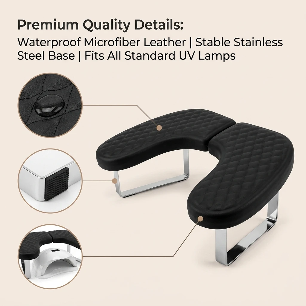 Nail Arm Rest U-Shaped Microfiber Leather Manicure Hand Pillow with Stainless Steel Bracket for Nail Tech