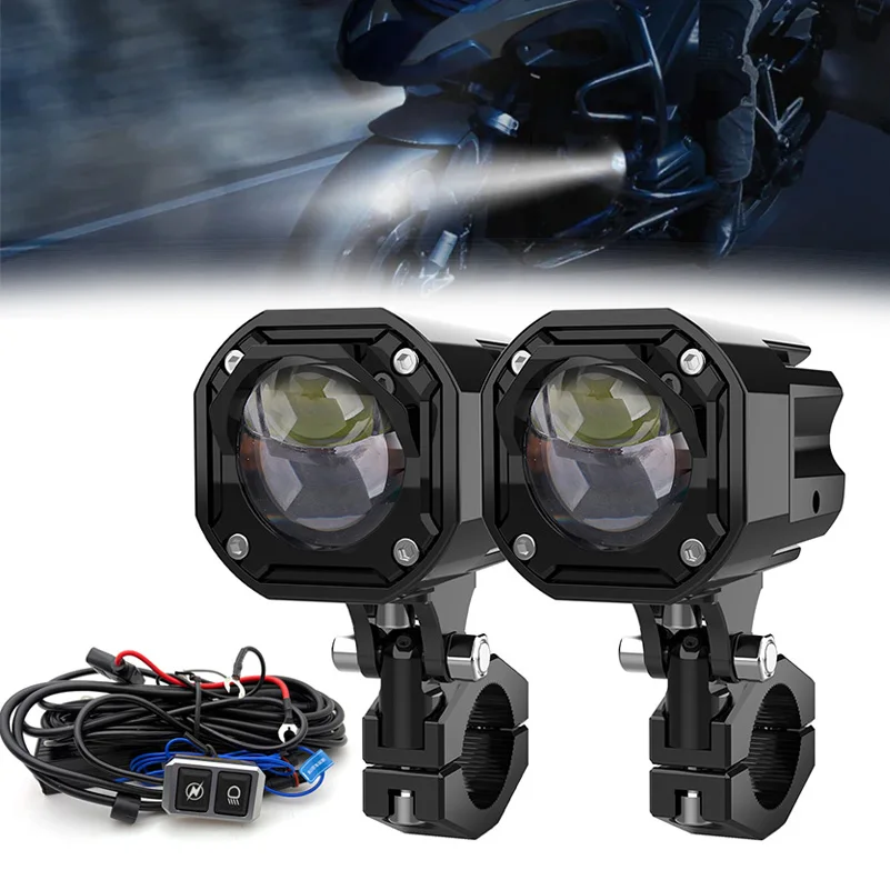 Paire de phares antibrouillard pour motos, projecteur de conduite auxiliaire Led, faisceau haut et bas, lampe clignotante Tangent.
